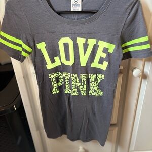 PINK Victoria's Secret Gray and Green Short Sleeve Tee